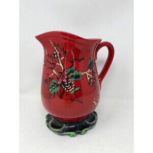 Tracy Porter Winter Collection Ceramics LARGE Pitcher Red Hand Painted Leaves